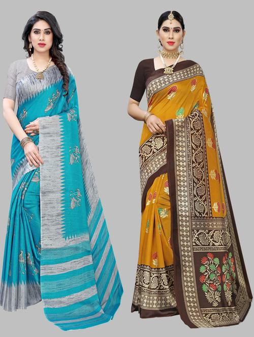 pack of 2 multi colored printed saree with blouse - 20875323 - Very Small Image - 1