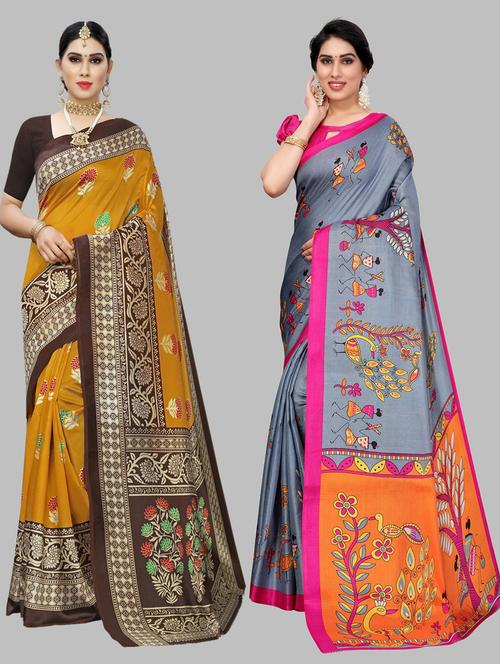 pack of 2 combo saree with blouse - 20875332 - Very Small Image - 1