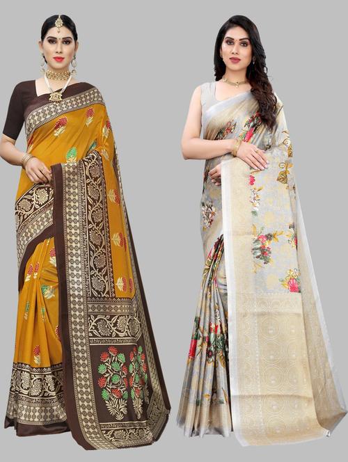 pack of 2 multi colored combo saree with blouse - 20875341 - Very Small Image - 1
