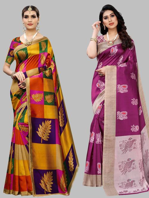 pack of 2 multi colored combo saree with blouse - 20875383 - Very Small Image - 1