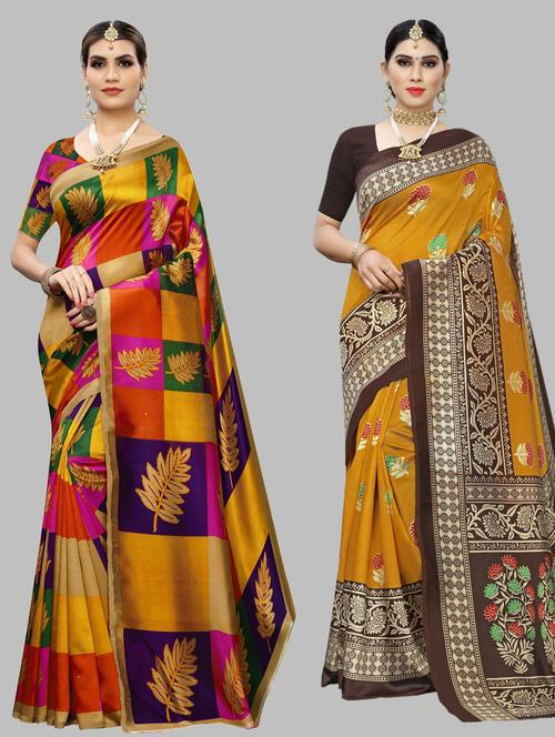 pack of 2 multi colored combo saree with blouse - 20875392 - Very Small Image - 1