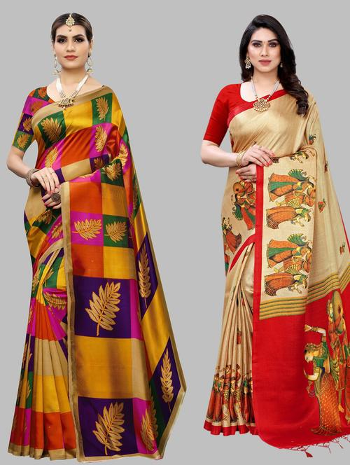 pack of 2 multi colored combo saree with blouse - 20875394 - Very Small Image - 1