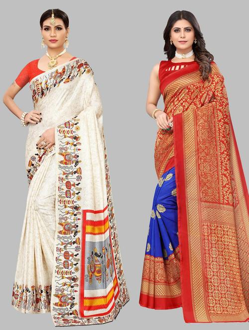 pack of 2 multi colored combo saree with blouse - 20875423 - Very Small Image - 1