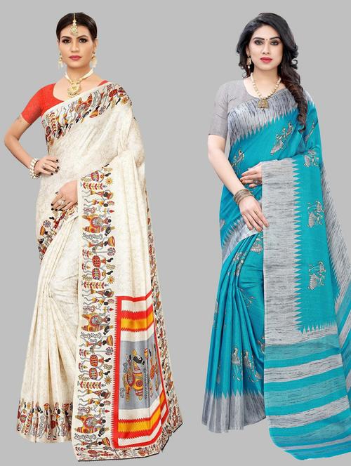 pack of 2 multi colored printed saree with blouse - 20875426 - Very Small Image - 1
