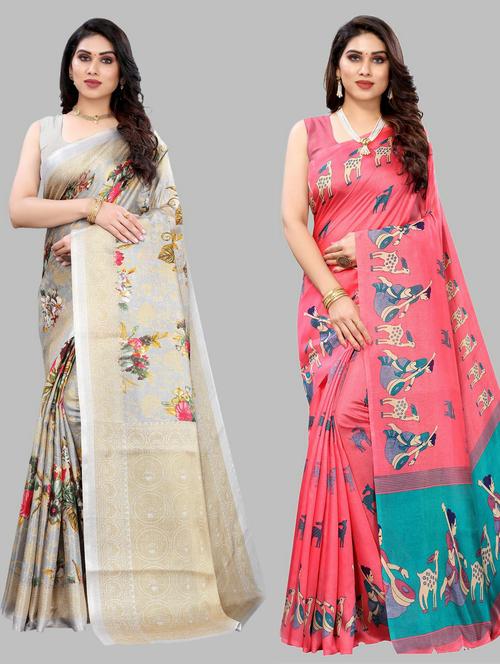 pack of 2 multi colored combo saree with blouse - 20875470 - Very Small Image - 1