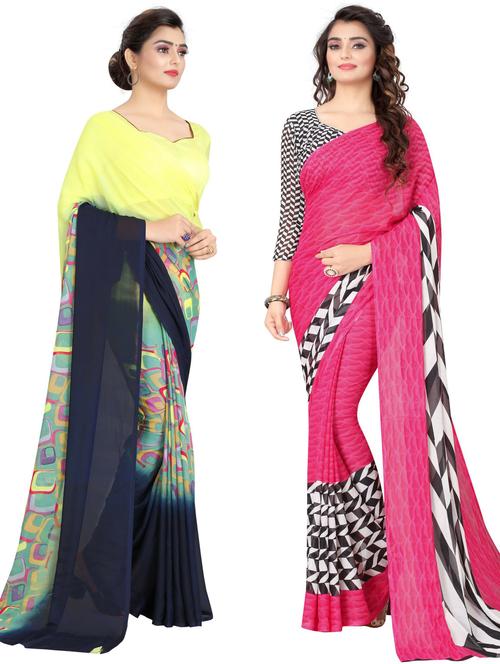 pack of 2 multi colored combo saree with blouse - 20875478 - Very Small Image - 1