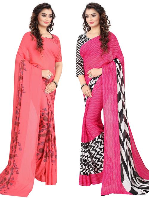 pack of 2 multi colored combo saree with blouse - 20875481 - Very Small Image - 1