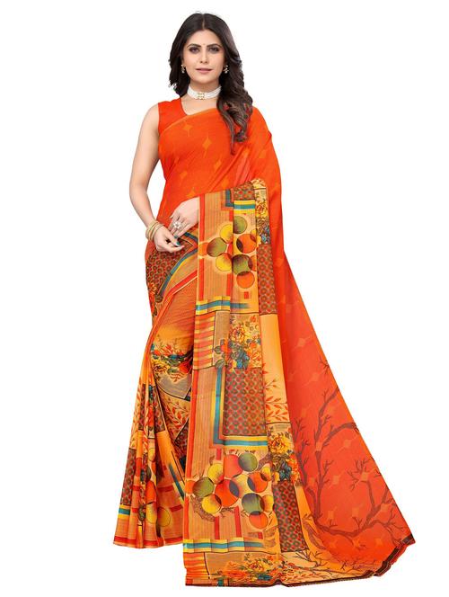 orange printed saree - 20875960 - Very Small Image - 1