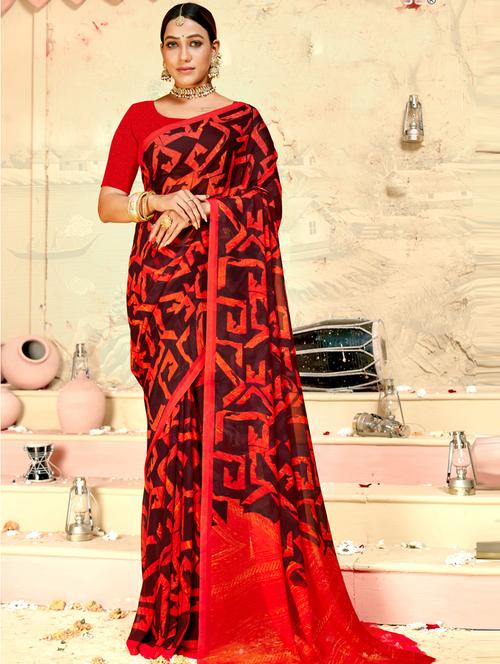 red printed saree with blouse - 20876349 - Very Small Image - 1