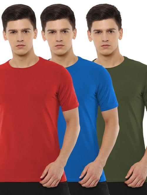 pack of 3 - multi colored cotton plain t-shirt - 20877519 - Very Small Image - 1