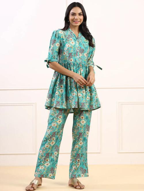 women light blue floral printed co-ord set - 20878532 - Very Small Image - 1