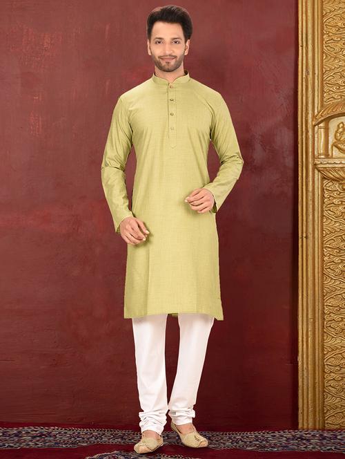 olive cotton blend kurta pyjama ethnic wear set - 20881274 - Very Small Image - 1