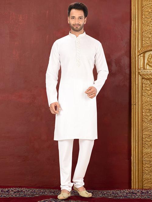 white cotton kurta pyjama ethnic wear set - 20881279 - Very Small Image - 1