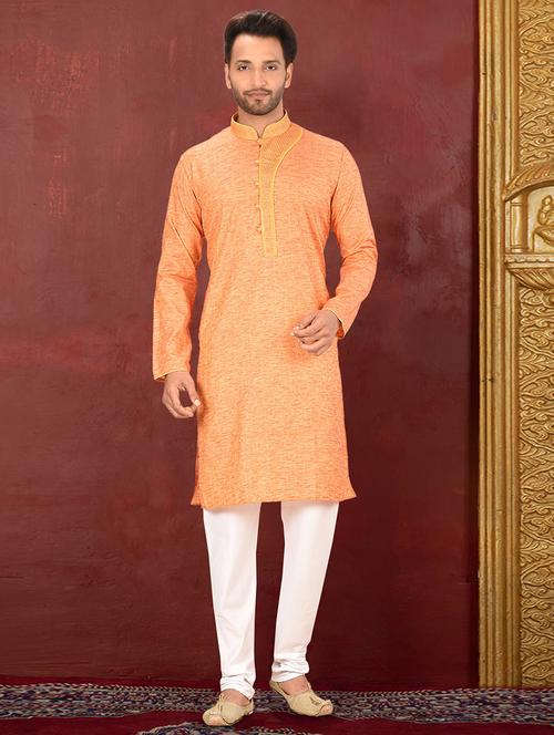 orange cotton silk kurta pyjama ethnic wear set - 20881288 - Very Small Image - 1