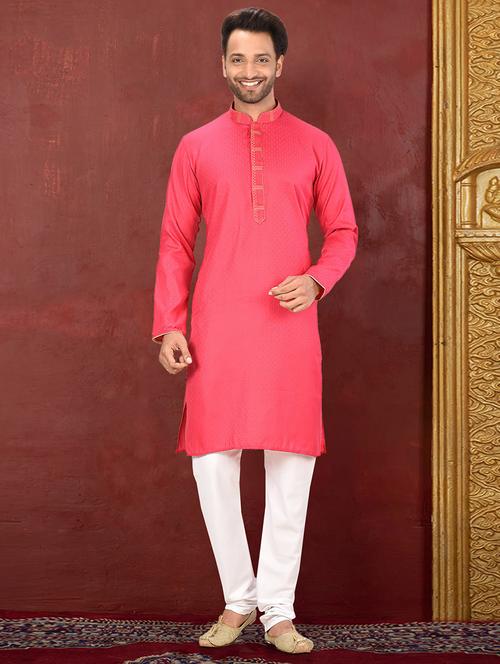 pink cotton silk kurta pyjama ethnic wear set - 20881289 - Very Small Image - 1