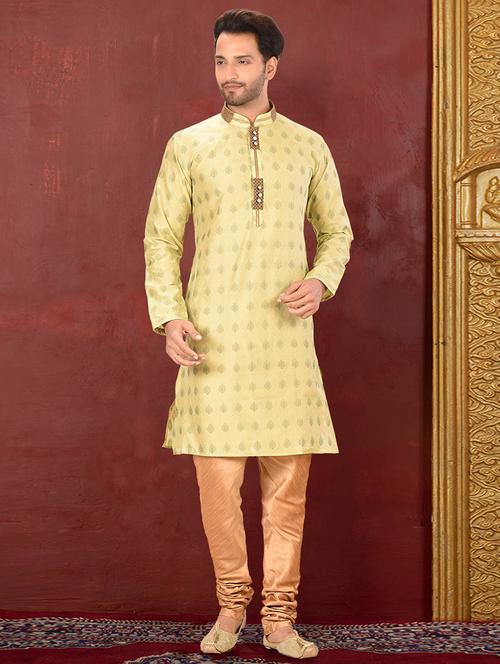 olive cotton blend kurta pyjama ethnic wear set - 20881317 - Very Small Image - 1