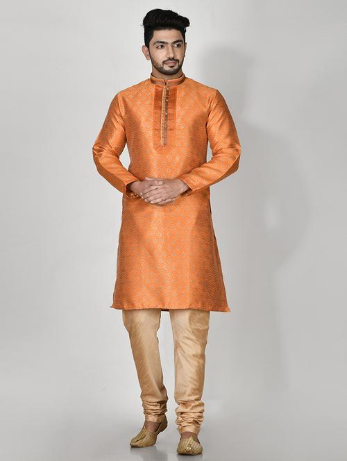 orange silk blend kurta pyjama ethnic wear set - 20881335 - Very Small Image - 1