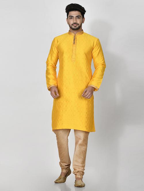 yellow silk blend kurta pyjama ethnic wear set - 20881348 - Very Small Image - 1