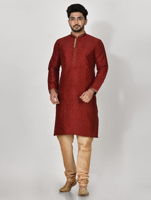 maroon silk blend kurta pyjama ethnic wear set - 20881351 - Very Small Image - 1