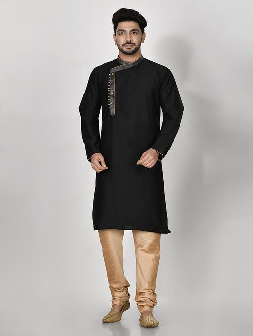 black silk blend kurta pyjama ethnic wear set - 20881365 - Very Small Image - 1