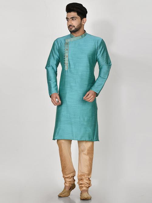 turquoise silk blend kurta pyjama ethnic wear set - 20881367 - Very Small Image - 1