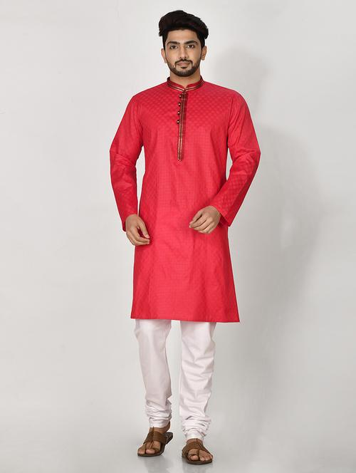 red cotton kurta pyjama ethnic wear set - 20881390 - Very Small Image - 1