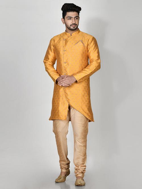 yellow silk blend kurta pyjama ethnic wear set - 20881404 - Very Small Image - 1