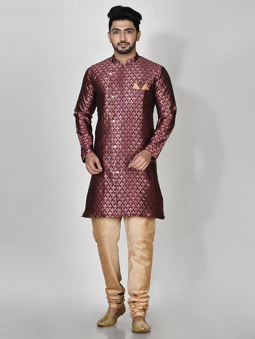 purple silk blend kurta pyjama ethnic wear set - 20881408 - Very Small Image - 1