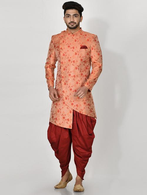 orange silk blend sherwani ethnic wear set - 20881422 - Very Small Image - 1