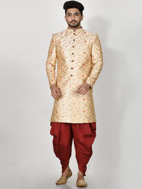 cream silk blend sherwani ethnic wear set - 20881425 - Very Small Image - 1