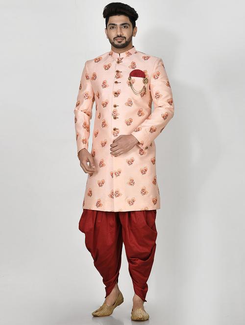 pink silk blend sherwani ethnic wear set - 20881429 - Very Small Image - 1