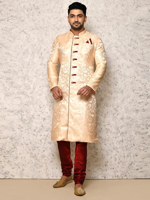cream silk blend sherwani ethnic wear set - 20881469 - Very Small Image - 1