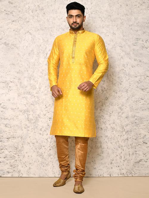yellow silk blend kurta pyjama ethnic wear set - 20881478 - Very Small Image - 1