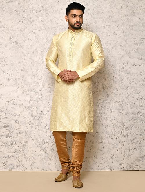 lemon yellow silk blend kurta pyjama ethnic wear set - 20881482 - Very Small Image - 1