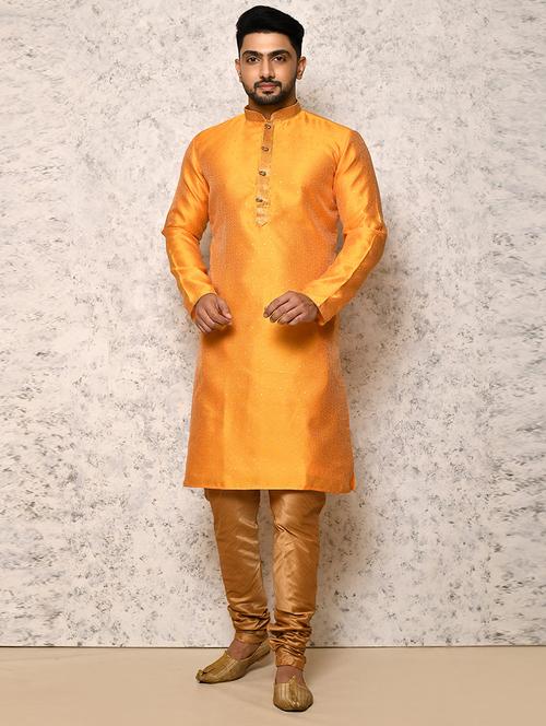 yellow silk blend kurta pyjama ethnic wear set - 20881487 - Very Small Image - 1