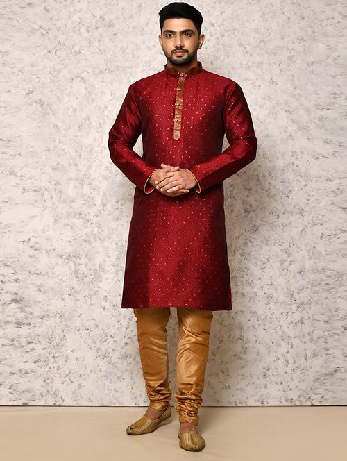 maroon silk blend kurta pyjama ethnic wear set - 20881488 - Very Small Image - 1