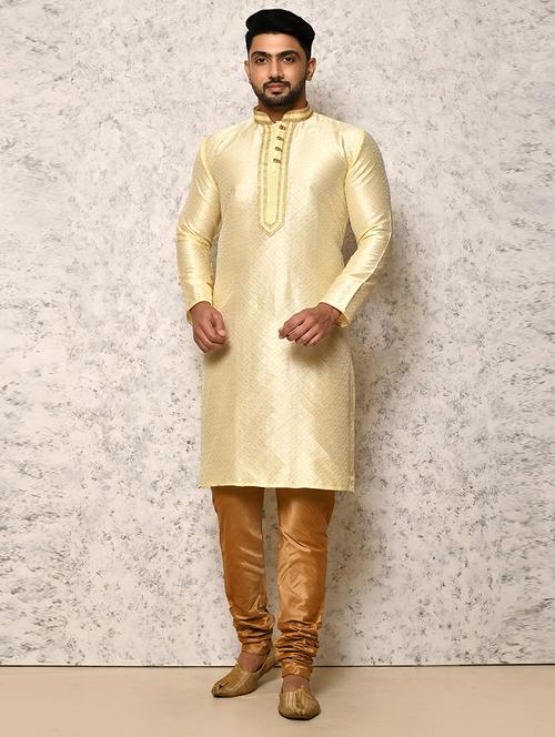 cream silk blend kurta pyjama ethnic wear set - 20881503 - Very Small Image - 1