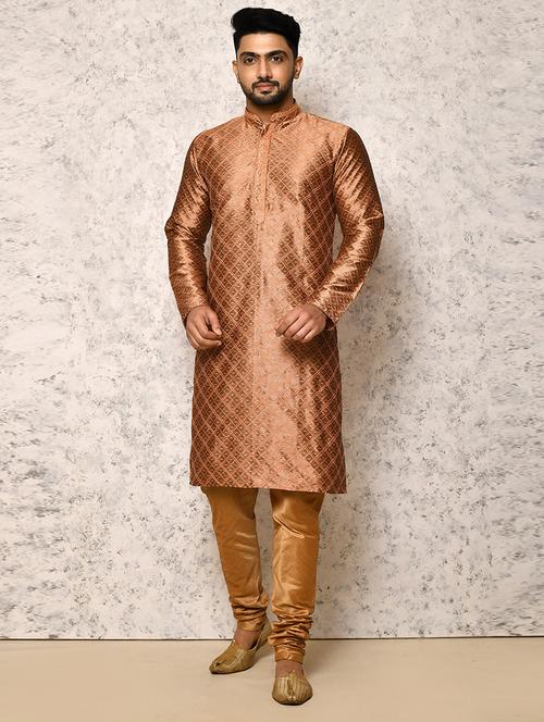 copper silk blend kurta pyjama ethnic wear set - 20881512 - Very Small Image - 1