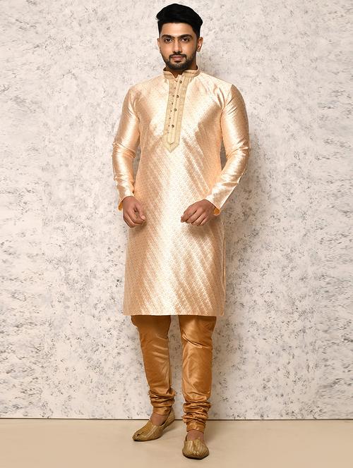 cream silk blend kurta pyjama ethnic wear set - 20881520 - Very Small Image - 1