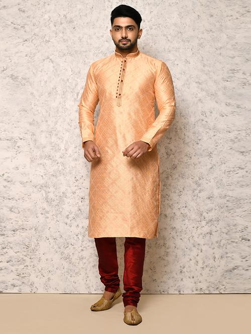 orange silk blend kurta pyjama ethnic wear set - 20881525 - Very Small Image - 1