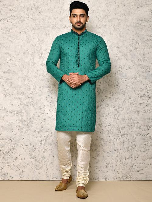 sea green cotton blend kurta pyjama ethnic wear set - 20881535 - Very Small Image - 1