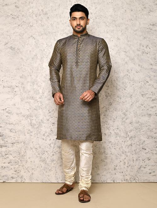 navy blue cotton blend kurta pyjama ethnic wear set - 20881537 - Very Small Image - 1