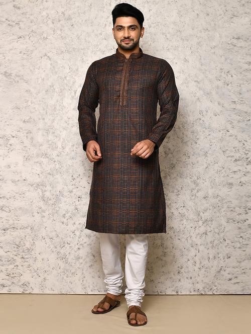 black cotton blend kurta pyjama ethnic wear set - 20881551 - Very Small Image - 1