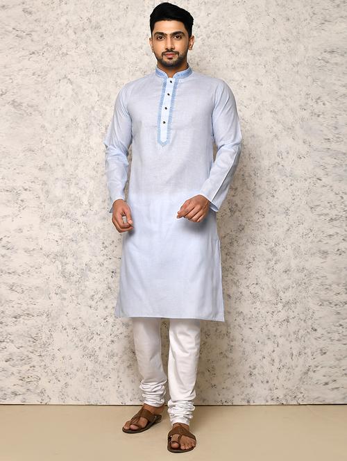 light blue cotton kurta pyjama ethnic wear set - 20881552 - Very Small Image - 1