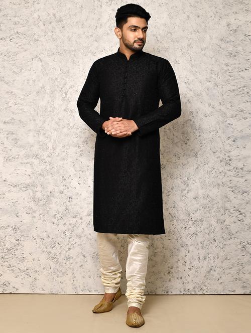 black silk blend kurta pyjama ethnic wear set - 20881570 - Very Small Image - 1