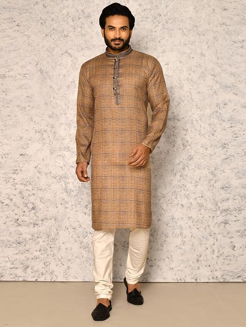khakhi cotton blend kurta pyjama ethnic wear set - 20881574 - Very Small Image - 1