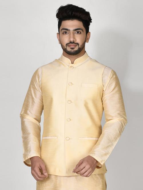cream silk blend nehru jacket - 20881616 - Very Small Image - 1