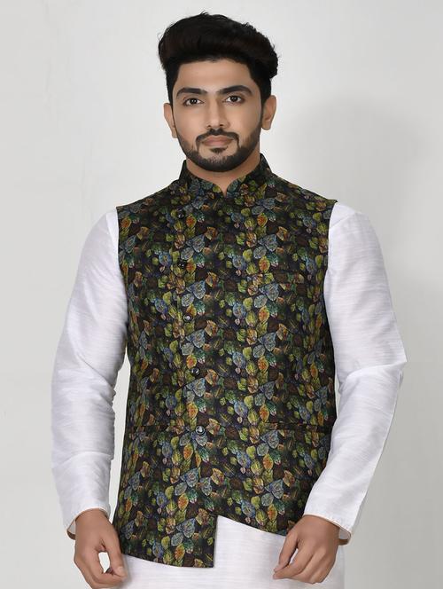 multi colored silk blend nehru jacket - 20881626 - Very Small Image - 1