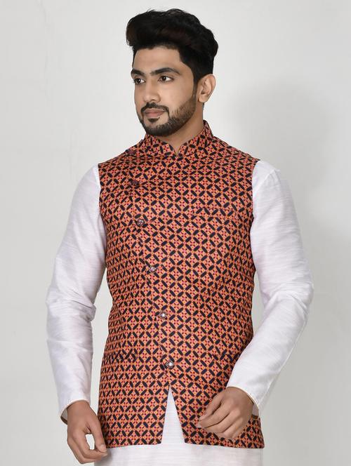 brown silk blend nehru jacket - 20881628 - Very Small Image - 1