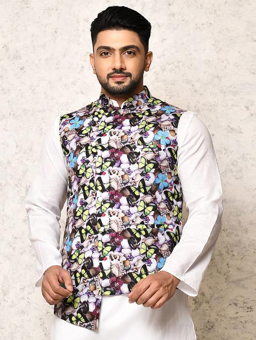 multi colored silk blend nehru jacket - 20881631 - Very Small Image - 1